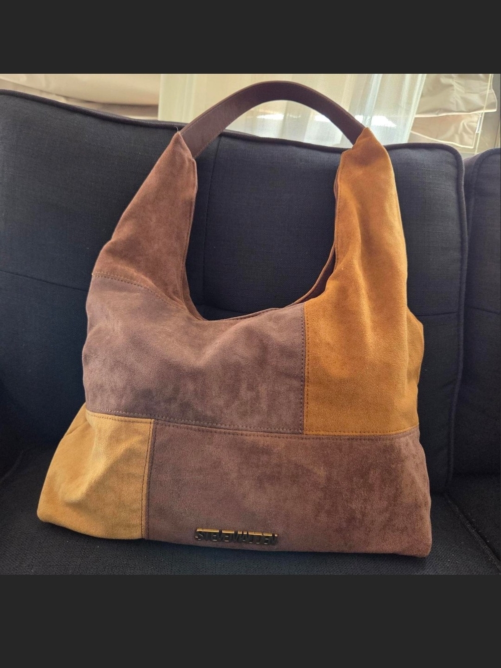 Steve Madden Suede Patchwork Hobo Bag in Brown and Tan